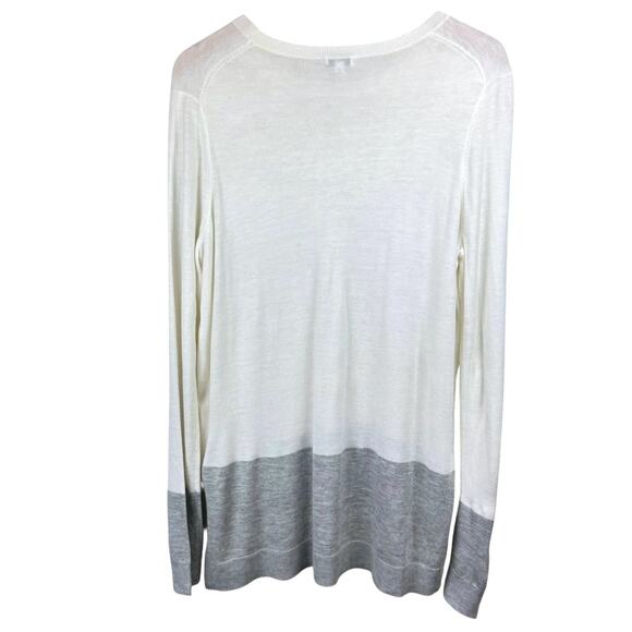 Vince Ivory White & Gray Colorblock Cashmere Blend Long Sleeve Knit Sweater - Picture 9 of 12